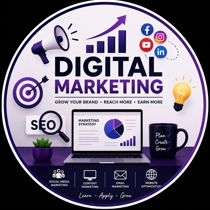 Digital marketing strategy with SEO, social media, content, email, and website optimization.